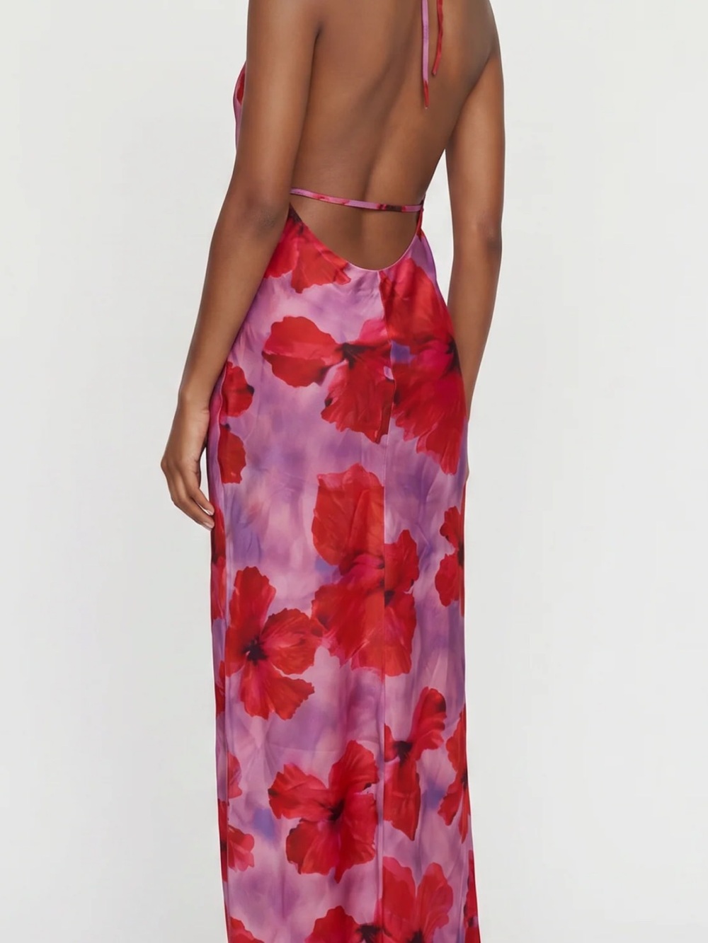 Red Floral Halter Backless Maxi Dress - Women